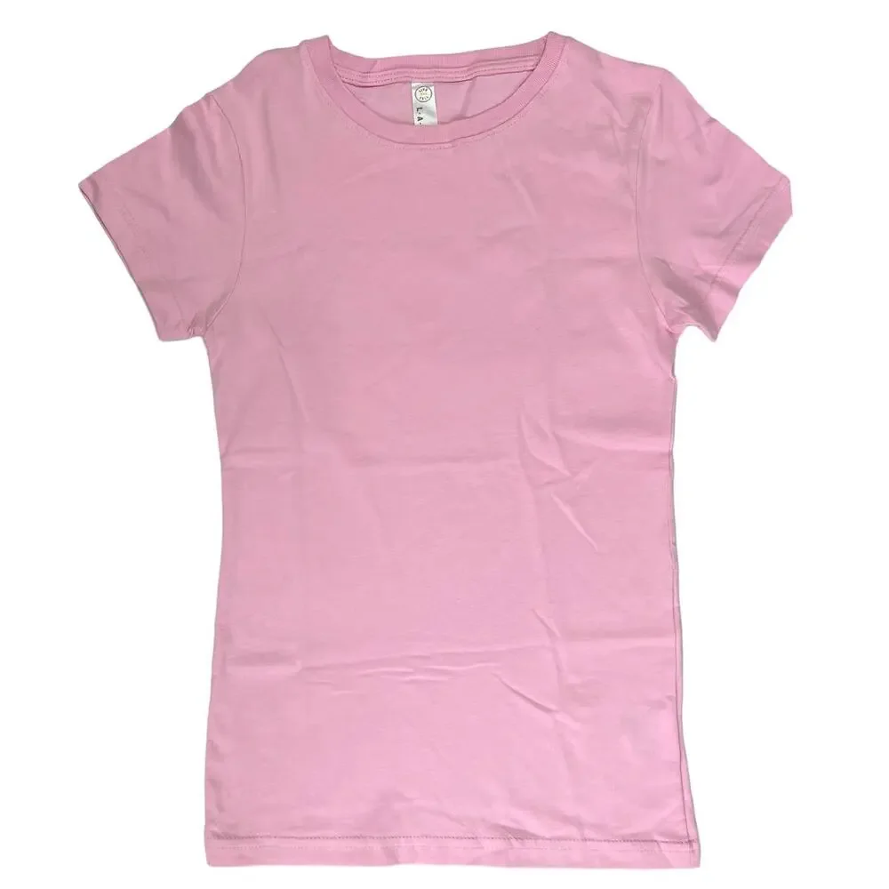 LAT Girls Fine Jersey T-Shirt Top Short Sleeve Crew Large Pink Green Bundle of 2